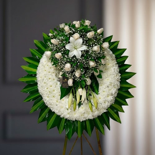 Funeral Wreath With Roses and Lilies